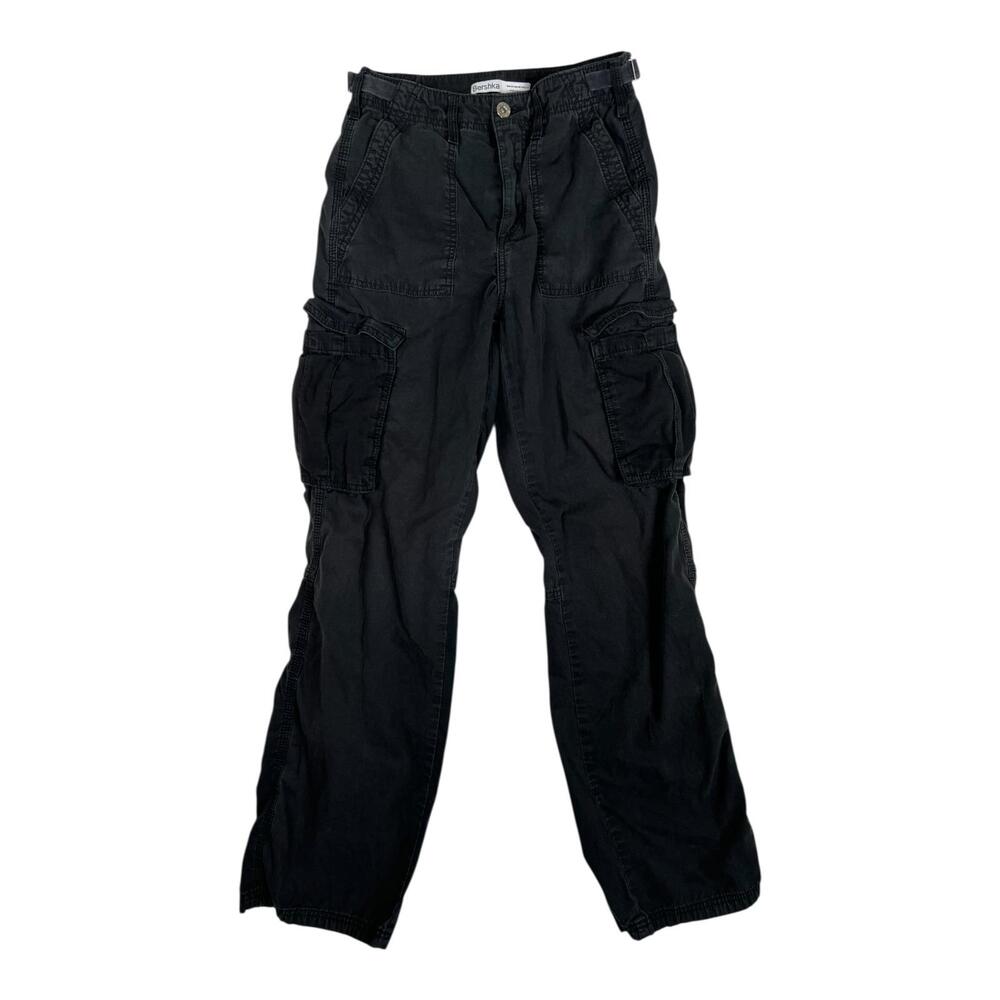 Bershka Cargo Pants Women's 2 Black Straight Utility Adjustable Waist